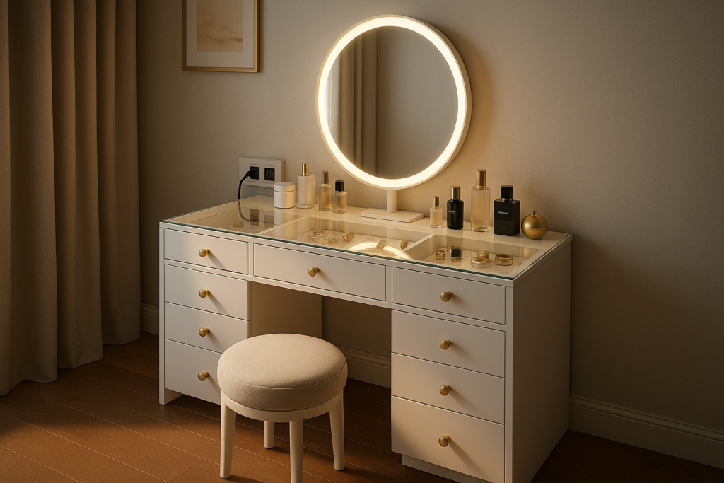 Vanity Desk No Mirror Glass Top: Modern Design Meets Everyday Elegance