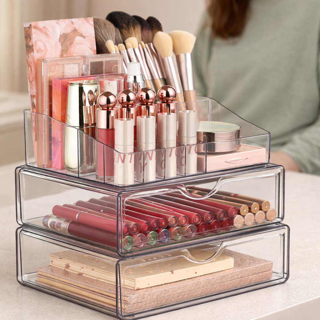 Vtopmart 3-Tier Clear Makeup Organizer with Drawer