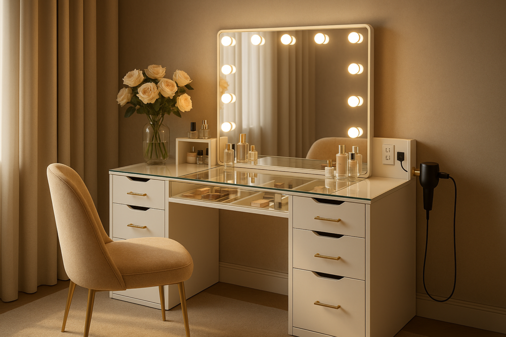 Glass Top Vanity Desk Ideas for a Luxe, Light-Filled Routine