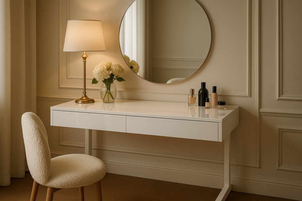 White Vanity Desk with Drawers: Minimalist Elegance Meets Daily Function