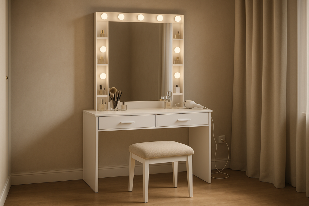 White Vanity Desk with Mirror: A Modern Ritual in Refined Design