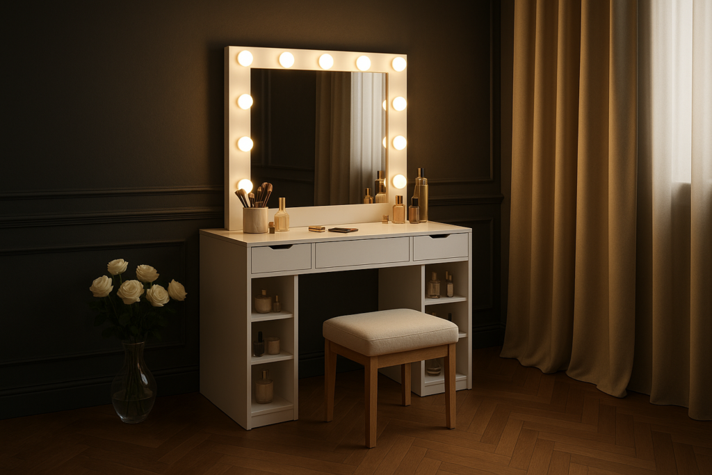 Vanity Desk with Mirror and Lights Bench for Effortless Elegance